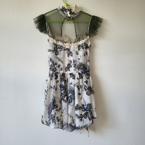 Lip Service Mechanique Menagerie Gothic Victorian Ivory Green Chiffon Blouse M - Picture 2 of 8